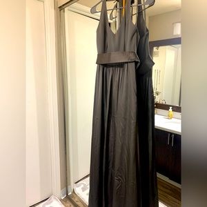 Vera Wang long grey dress, belted, with pockets and side slit, size 6